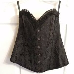 Black lace up corset with boning & floral pattern